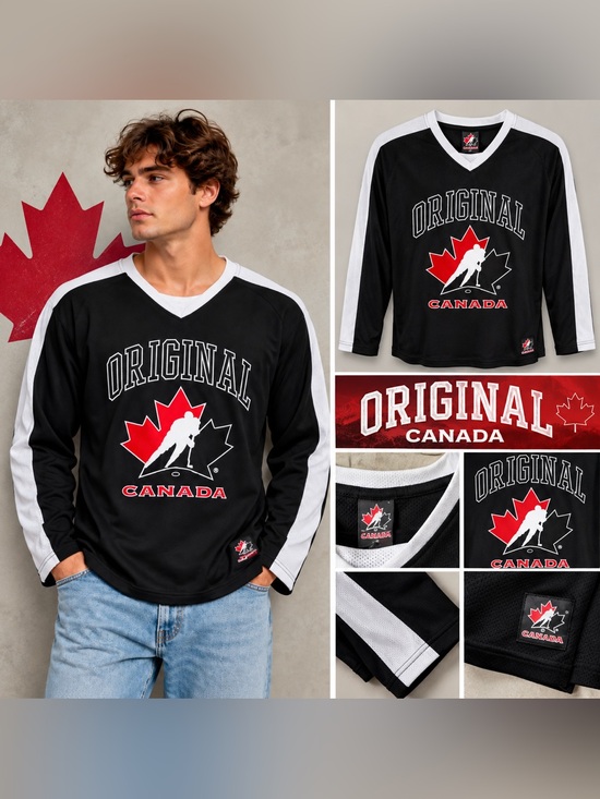 canada jersey Other - Team Canada Hockey Jersey – Black & White with Embroidered Maple Leaf, Size L